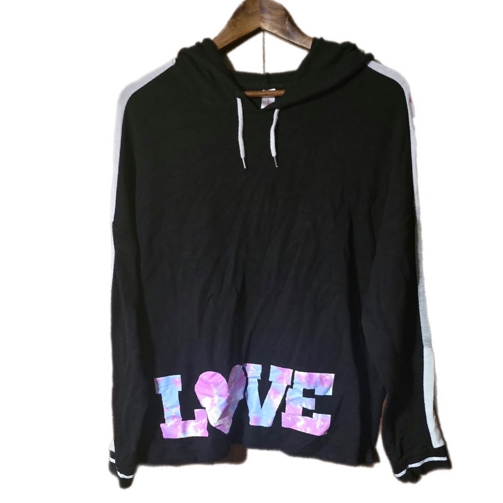 No Boundaries Hoodie Women XXXL Black Excellent Love Graphic Tie Dye Stripe